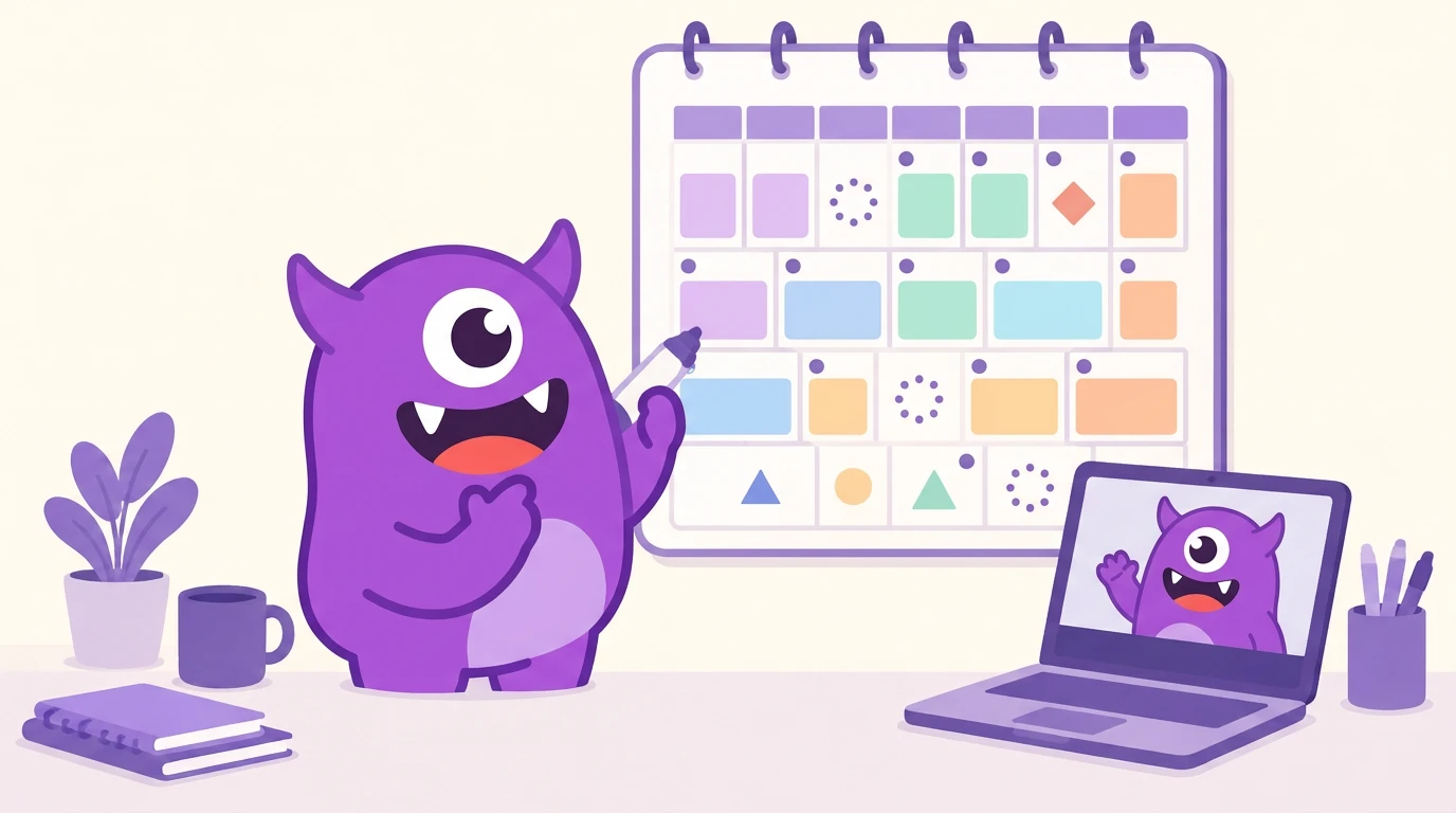 A mascot circling the first week of January on a calendar, hunting for mock-interview time squeezed between the New Year and Lunar New Year holidays